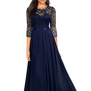 New Women's Long Sleeve Elegant Lace Evening Mermaid Maxi Formal Party Dress XXL